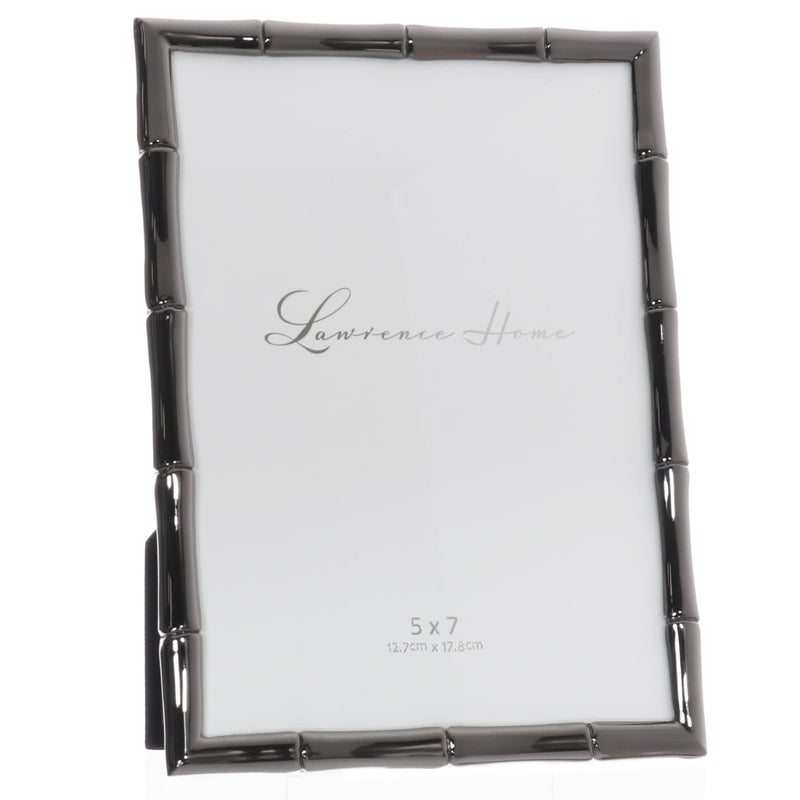 Lawrence Frames 5x7 Black Polished Metal Picture Frame with Bamboo Design - Image 2